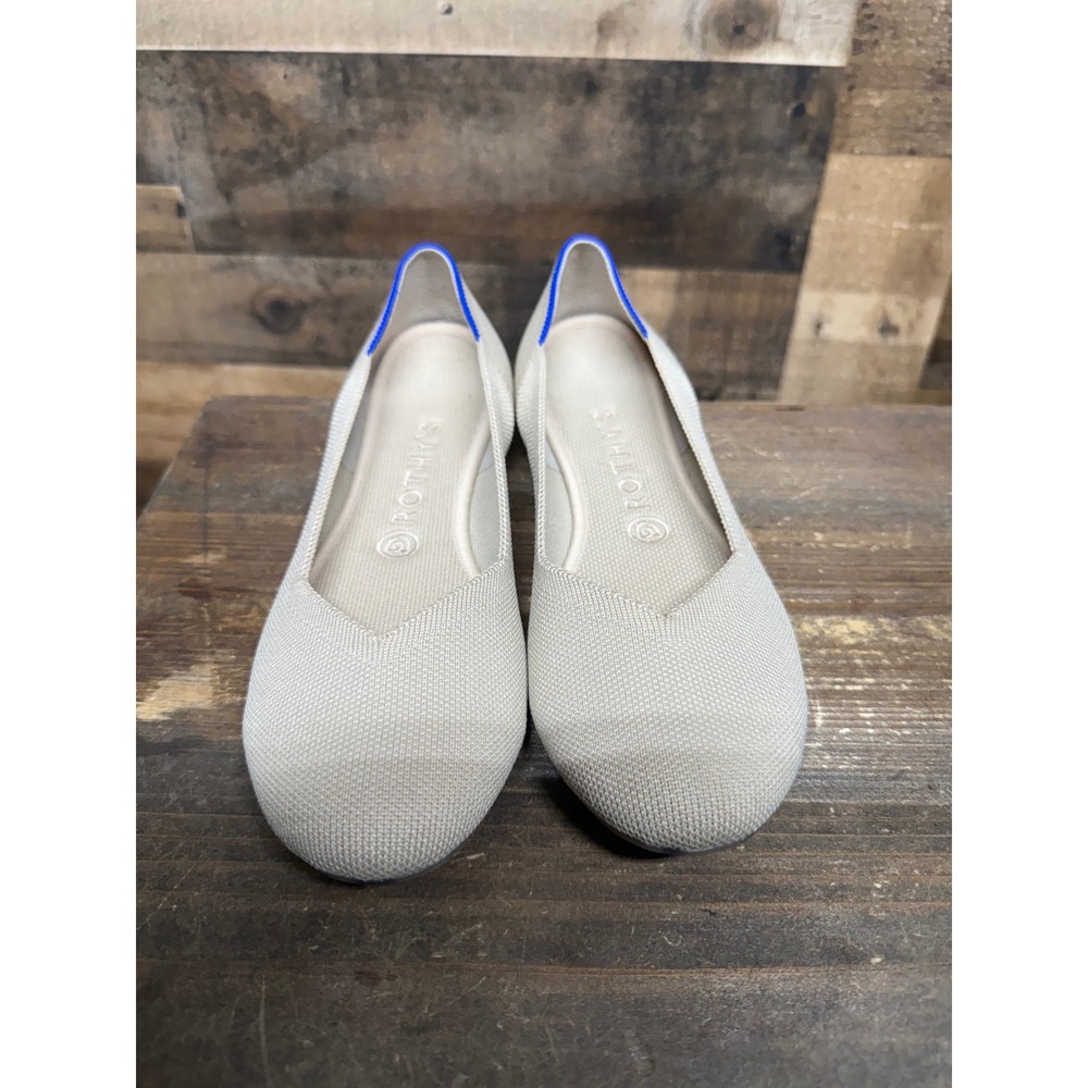 Rothys The Point Sand Beige Knit Pointed Toe Ballet Flats Tortoise Sole W8.5 - Picture 4 of 7